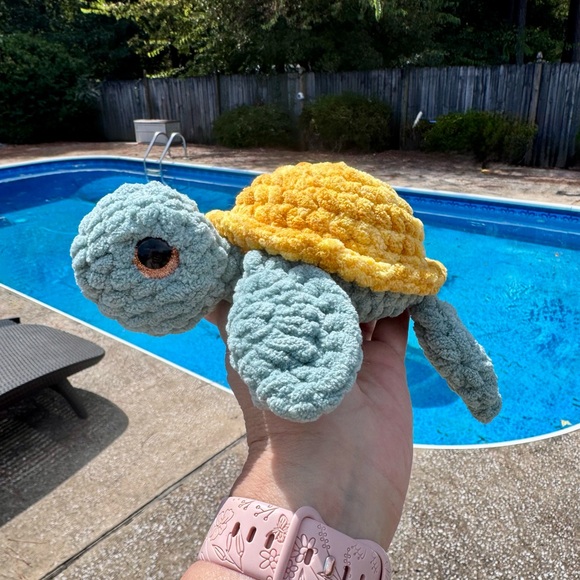 Handmade Crochet Sea Turtle Yellow and Sage Green - Picture 3 of 6